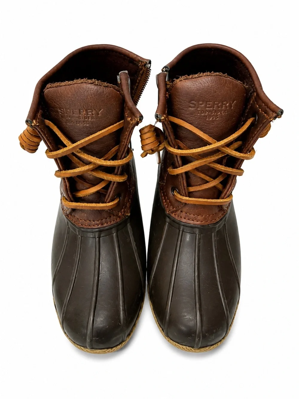 Sperry Top-Sider Girls Brown Leather Duck Boots Waterproof Lace-Up Boots